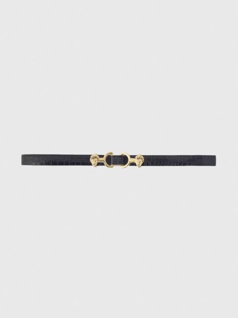 Thin leather belt with lion bit
