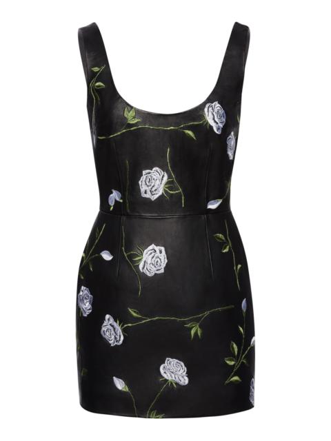 MAGDA BUTRYM Embroidered Leather Mini Dress black