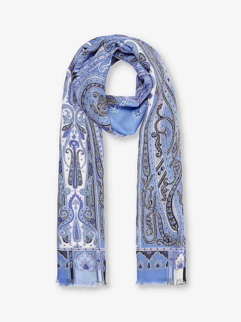 Paisley-print fringed cashmere and silk-blend scarf