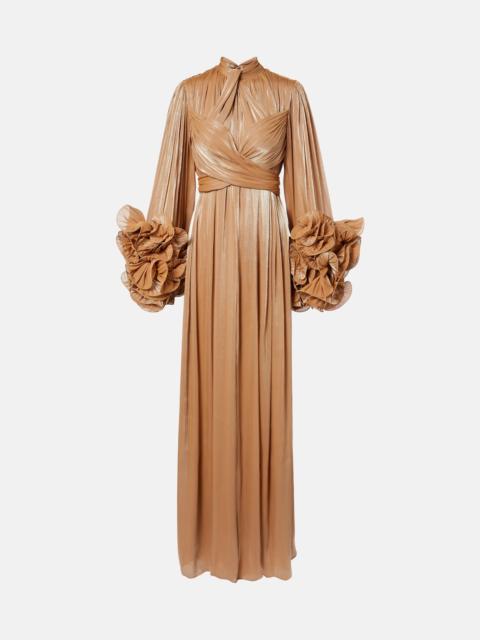 COSTARELLOS Ruffled Lurex georgette gown