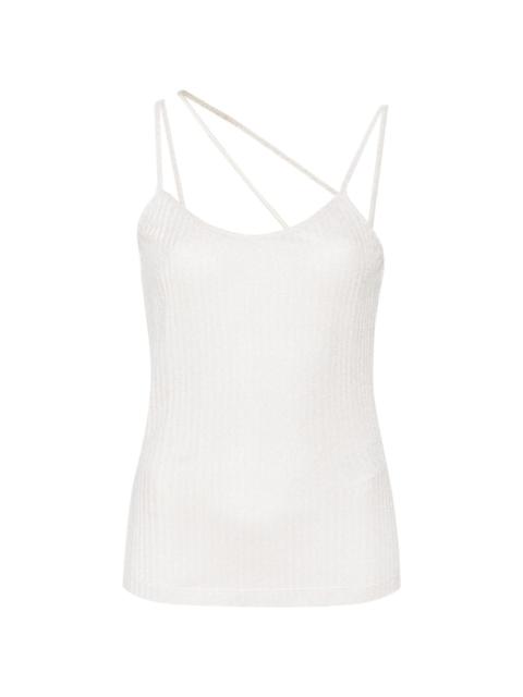 asymmetric lamÃ© tank top