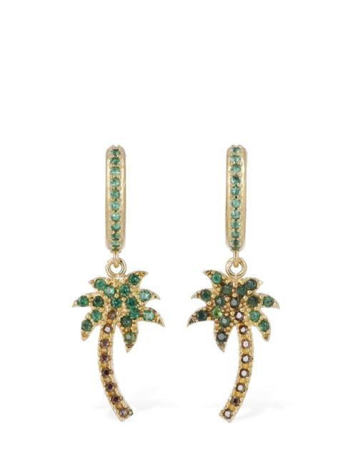 Palm crystal & brass hoop earrings