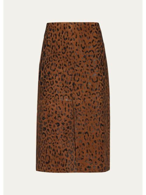 KOBI HALPERIN Melissa Beaded Leopard Suede Midi Skirt
