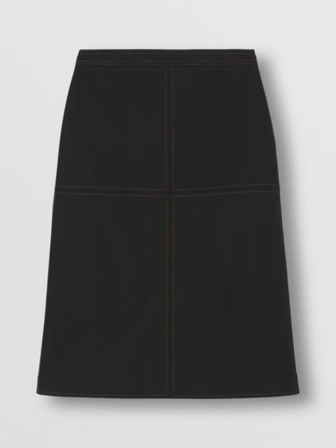 Burberry Topstitched Cotton Gabardine Skirt