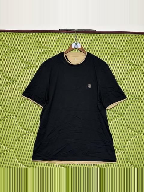 Brunello Cucinelli Brunello Cucinelli BC Black Khaki Embroidered T-Shirt