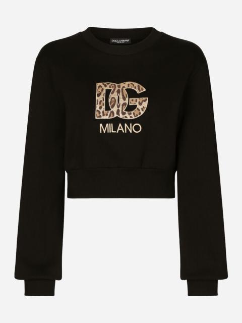 Dolce & Gabbana Cropped jersey sweatshirt with embroidered DG patch