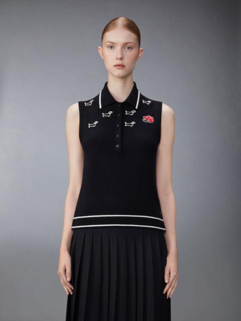 Thom Browne Merino Wool Pointelle Jersey Hector & Rose Sleeveless Polo