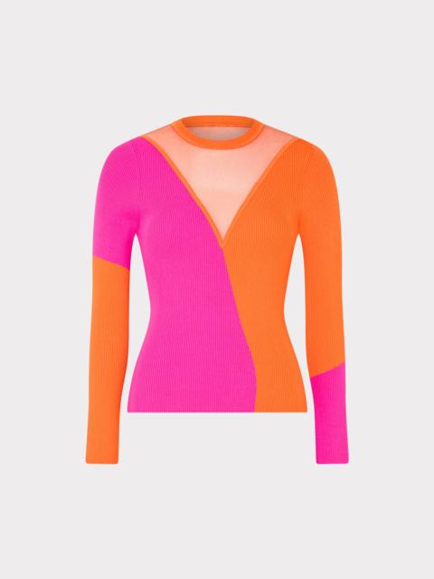 MILLY Color Block Sheer Graphic Crewneck