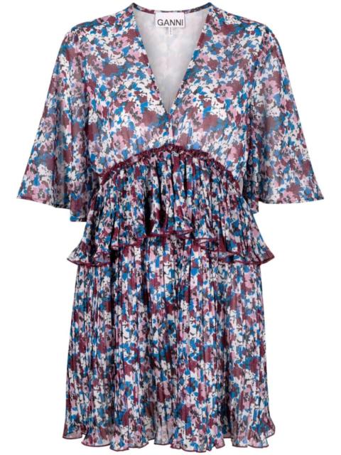 pleated floral-print minidress