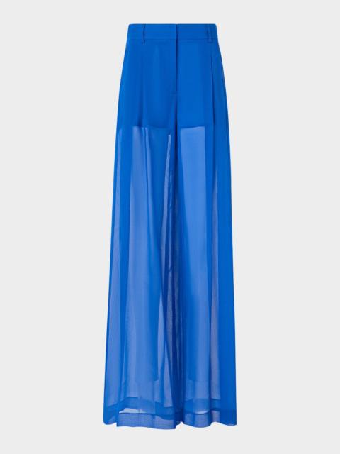 AKRIS Pleated Silk Organza Wide-Leg Pants