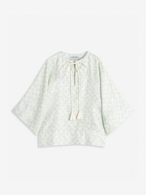 Lanvin OPEN NECK ELBOW SLEEVE TOP IN PRINTD SILK