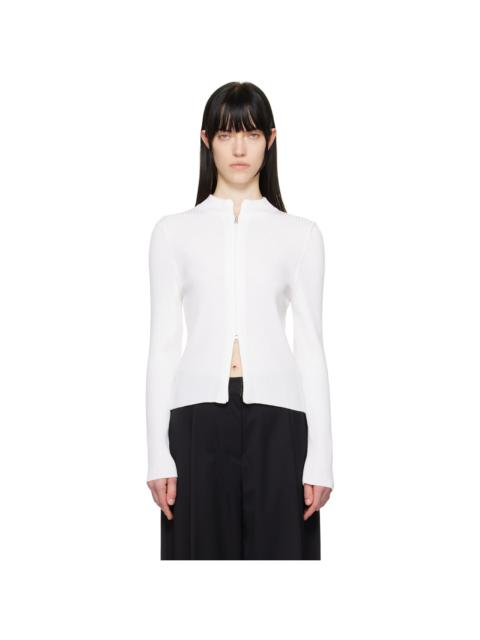 AMOMENTO White Ribbed Mock Neck Cardigan