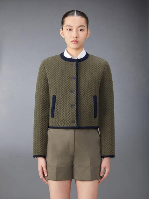Thom Browne Merino Wool Herringbone Quilted Cropped Cardigan Jacket