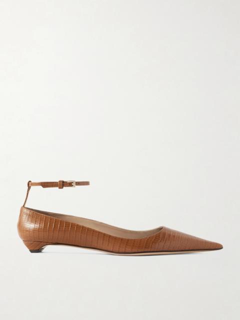 TOM FORD Snake-effect Leather Point-toe Ballet Flats