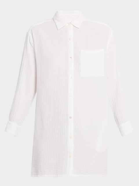 XÍRENA Tyson Cotton Gauze Shift Mini Shirtdress