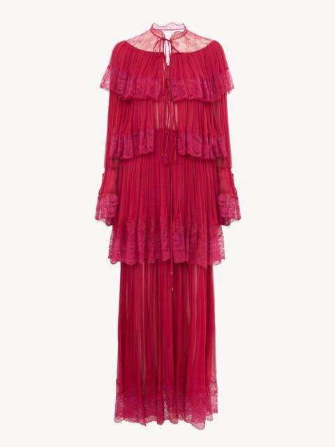 Chloé LONG RUFFLED DRESS IN SILK MOUSSELINE & LACE