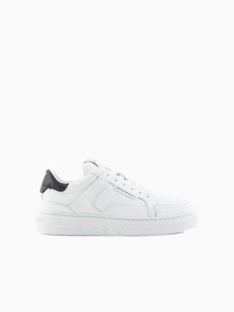 EMPORIO ARMANI Leather sneakers with back eagle