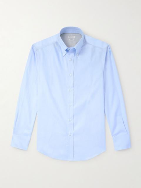 Brunello Cucinelli Slim-Fit Button-Down Collar Cotton Oxford Shirt Blue