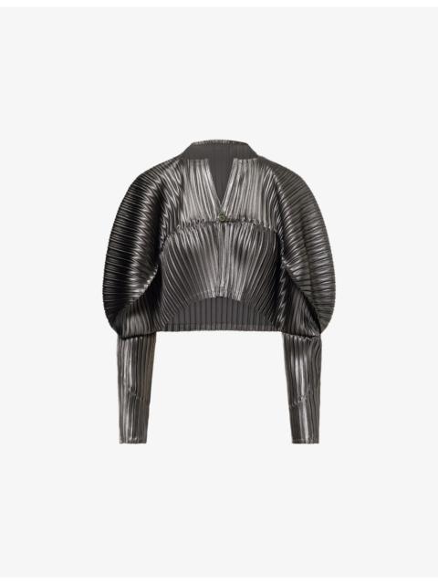 ISSEY MIYAKE Glossed Metal Pleats Long-Sleeves Knitted Top