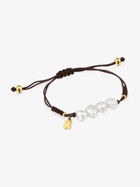 TOUS Gold vermeil, pearl and black nylon Bracelet Basics