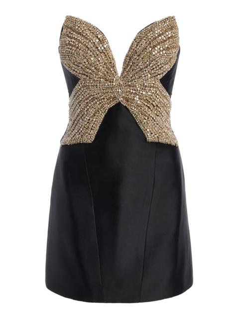 COSTARELLOS Tala Butterfly-Appliqued Mikado Mini Dress black