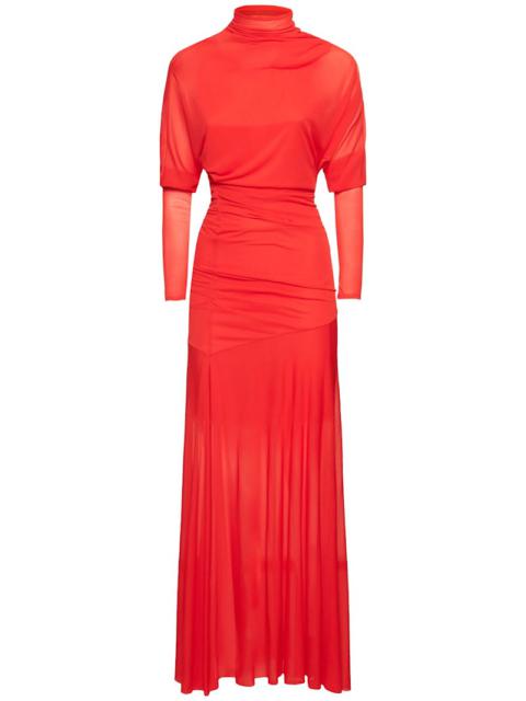 Paula sheer crepe high neck long dress