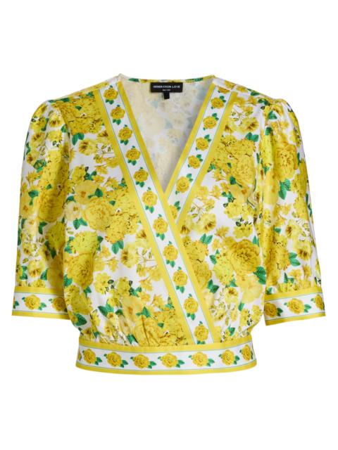 GENERATION LOVE Women's Rema Floral Cotton Poplin Wrap Blouse - Floral Fantasy White Yellow