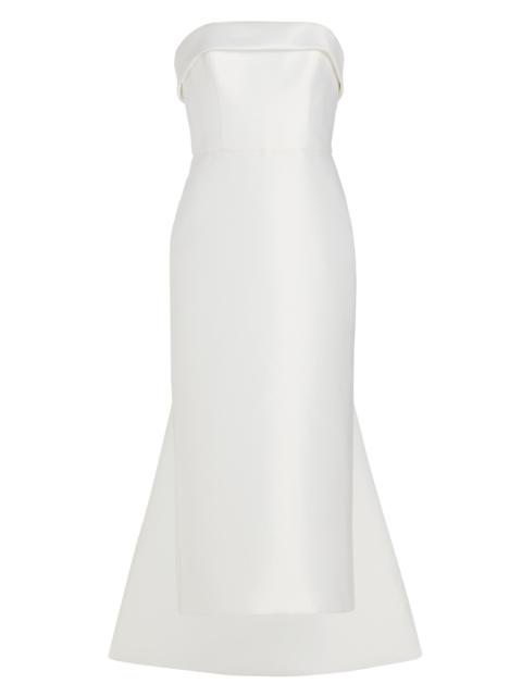 AMSALE Women's Mikado Satin Tea-Length Bridal Dress - Ivory