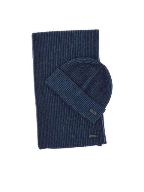BOSS ribbed wool beanie and scarf set