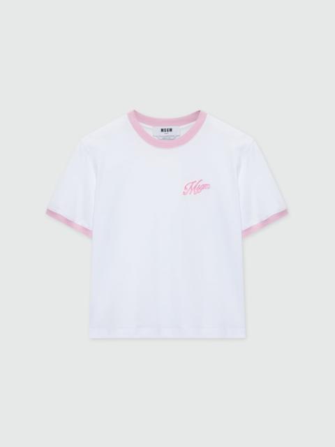 MSGM White short-sleeve cotton jersey T-shirt with MSGM embroidery on the chest