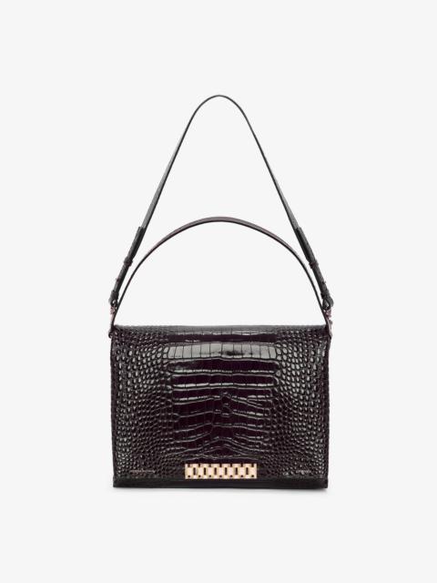 Victoria Beckham Jumbo Chain Pouch In Chocolate Croc-Effect Leather