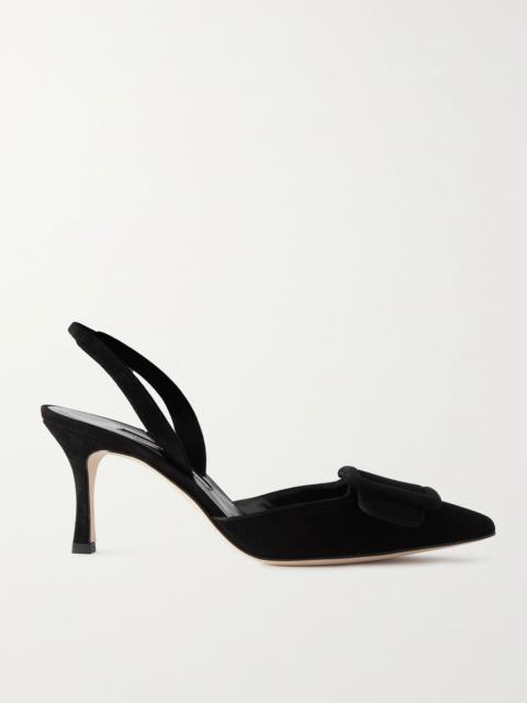 Manolo Blahnik Maysli 70 buckled suede slingback pumps Black