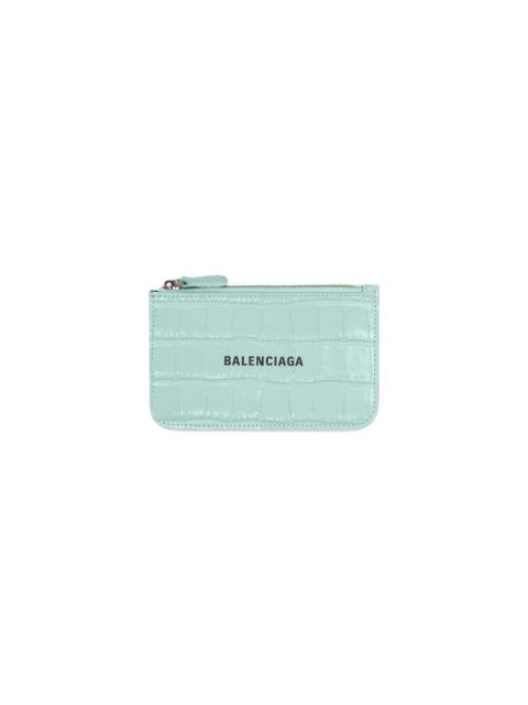 BALENCIAGA Women's Cash Large Long Coin And Card Holder Crocodile Embossed in Mint