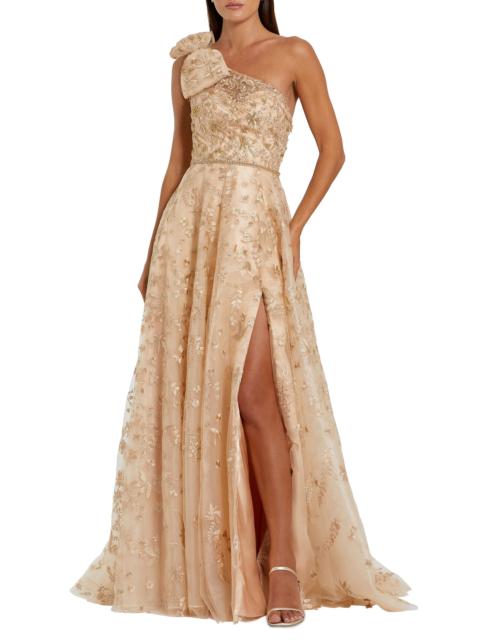MAC DUGGAL Women's Asymmetric Embellished Tulle A-Line Gown - Champagne