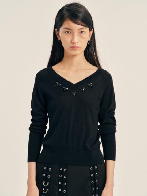 Simone Rocha Turbo Embellished Merino Silk Double V-Neck Jumper