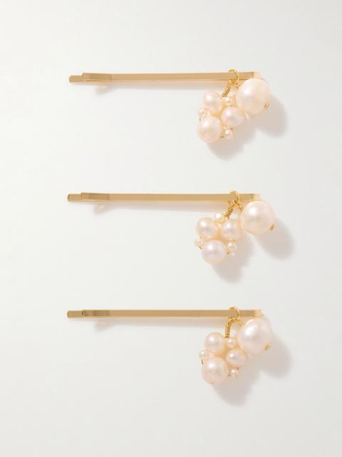 Completedworks Set of three gold-plated pearl hair clips Ivory