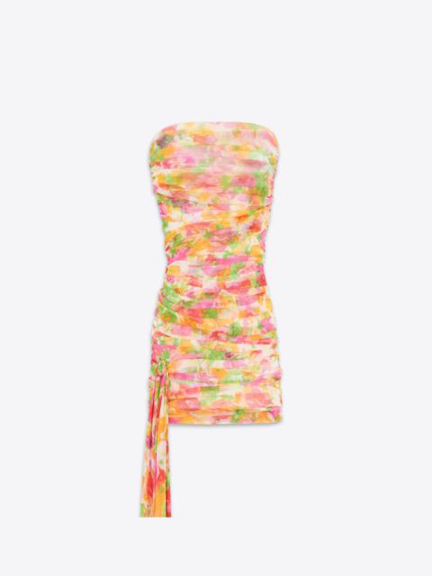SAINT LAURENT ruched strapless dress in floral tulle
