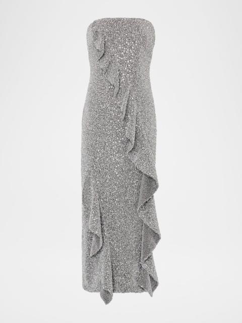 MILLY Katy Strapless Ruffle Sequin Midi Dress