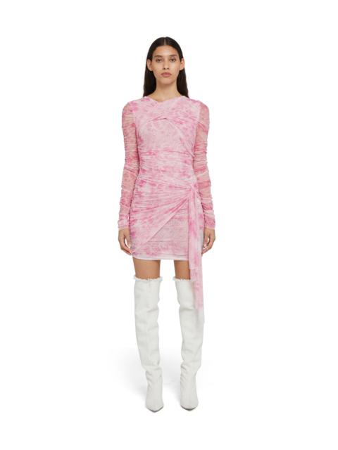 MSGM Stretch tulle draped mini dress with "trompe l'oeil lace" print