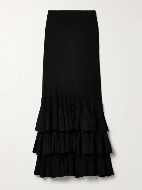 Zimmermann Story 1 tiered ruffled ribbed-knit maxi skirt