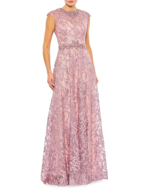 MAC DUGGAL Women's Embroidered Illusion Cap-Sleeve Gown - Rose