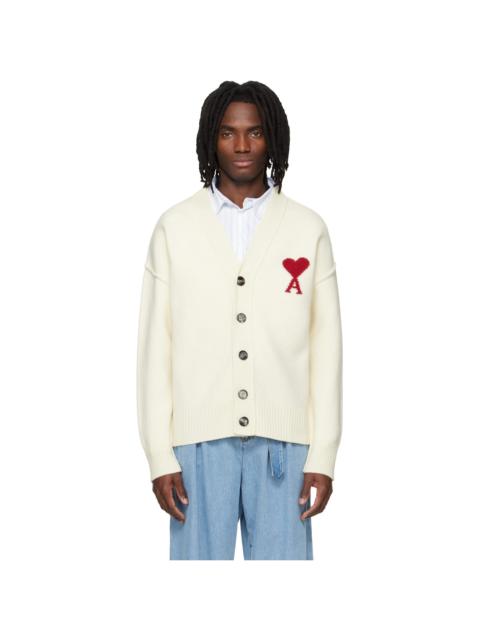 AMI Paris Off-White Wool Contrasted Ami de Coeur Cardigan