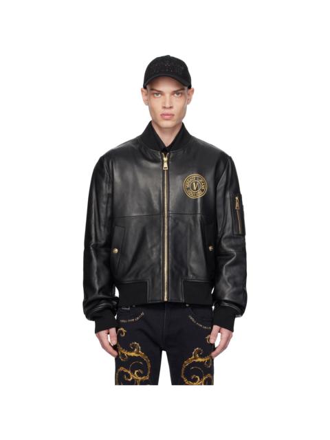 VERSACE JEANS COUTURE Black V Emblem Leather Jacket