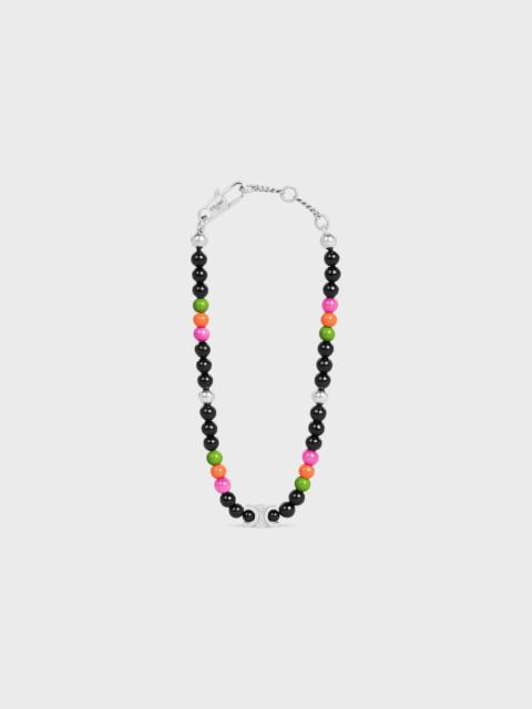 CELINE San Onofre Triomphe Bracelet in Onyx, Glass Pearls and Brass with Rhodium Finish