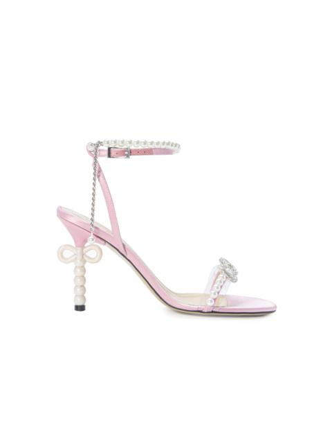 MACH & MACH Pearl Bow Satin High Heel Sandals pink
