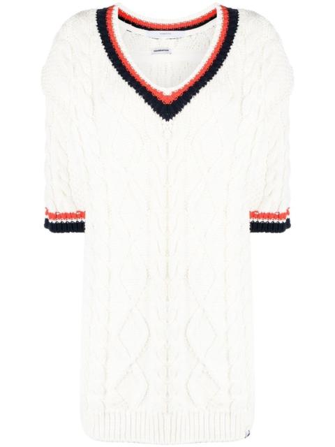 pushBUTTON three-quarter sleeve cable-knit top