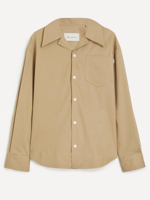 AMI Paris Beige Taupe Cotton Long Sleeve Wide Shirt