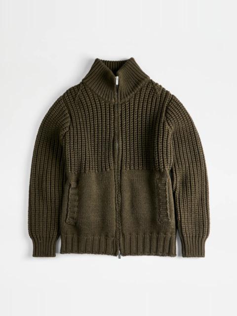 Tod's TOD'S ZIPPED CARDIGAN - GREEN