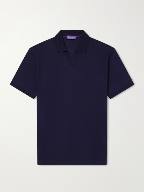 Ralph Lauren Johnny-Collar Cotton and Cashmere-Blend Piqué Polo Shirt Navy