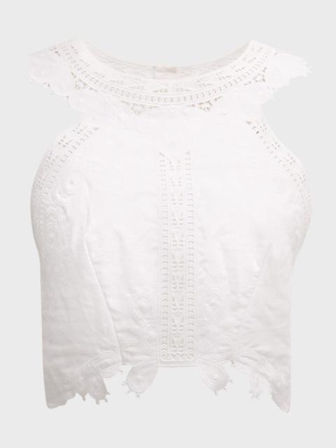 Alanda Eyelet-Embroidered Cotton-Linen Top